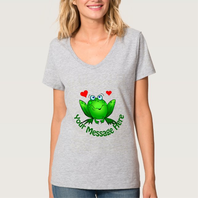 T-shirt Ajouter votre propre message Cute Green Frog w Hea (Devant)
