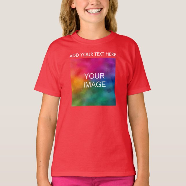 T-shirt Ajouter Votre Texte Photo Custom Modèle Girls Red (Devant)