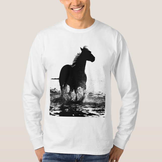 T-shirt Ajouter Votre Texte Runse Horse Mens Basic Long Sl (Devant)