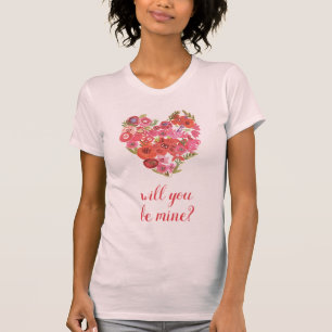 T-shirt Ajoutez votre coeur floral d'aquarelle des textes
