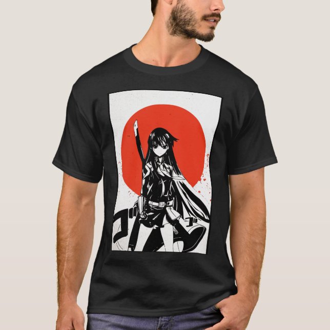 T-shirt Akame Ga Kill T Shirt Akame Manga Draw Red Sun Sti (Devant)