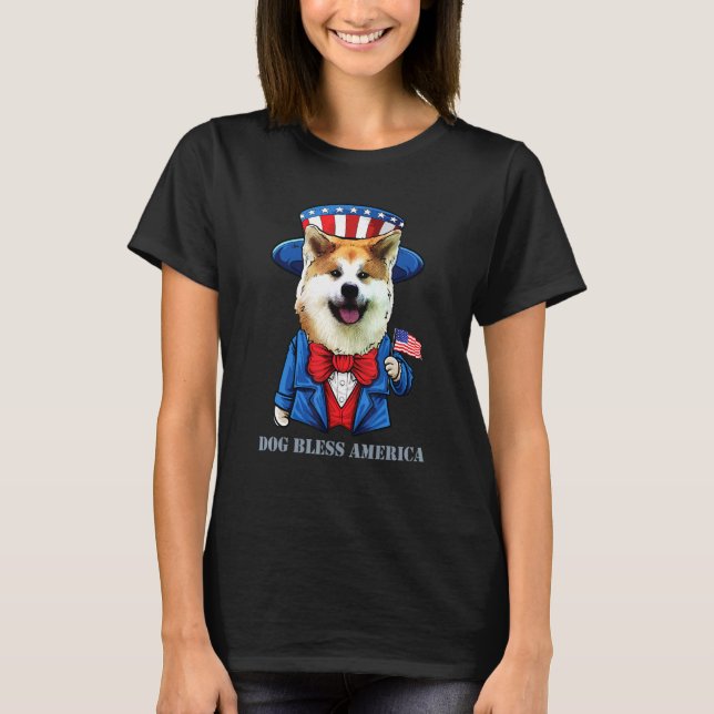 T-shirt Akita Chien 4 juillet American Chien Pun (Devant)