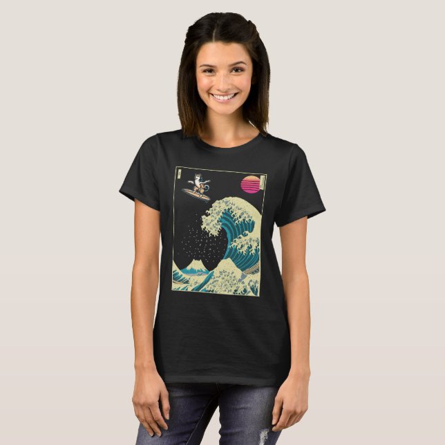 T-shirt Akita Chien surf sur une vague Kanagawa Japonais (Devant entier)