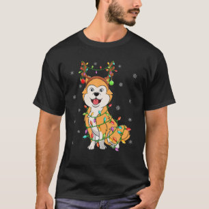 T-shirt Akita Chien Xmas Casquette de rennes d'éclairage A