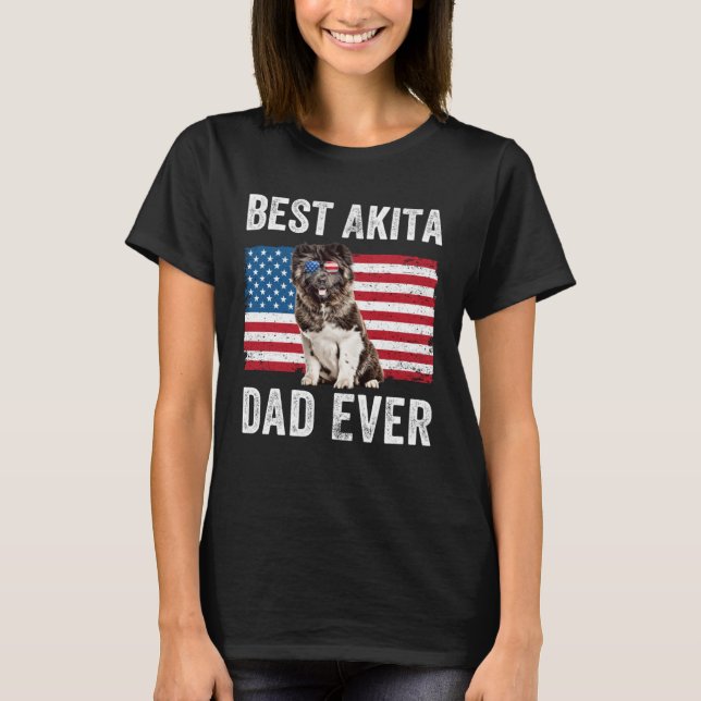 T-shirt Akita Dad American Flag American Akita Dog  Owner (Devant)