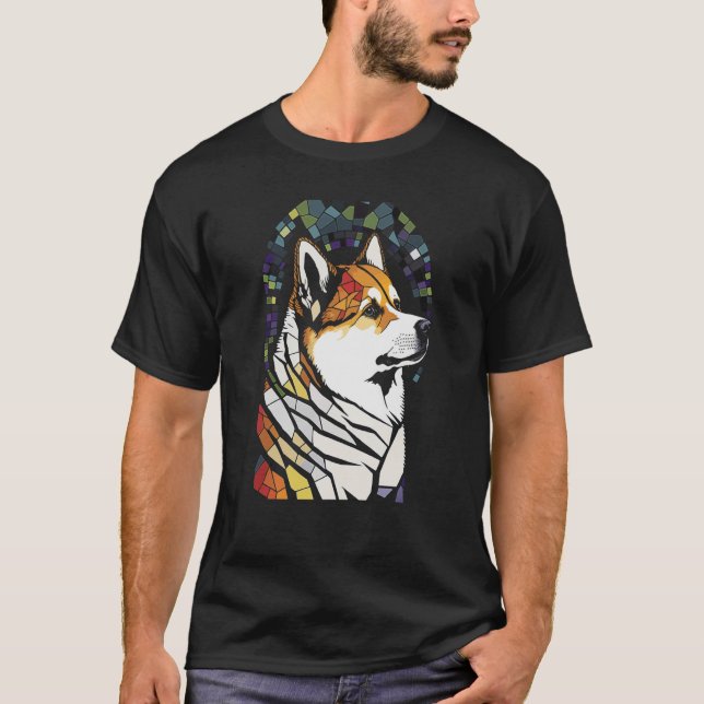 T-shirt Akita Inu Coloré Vitrail Pop (Devant)