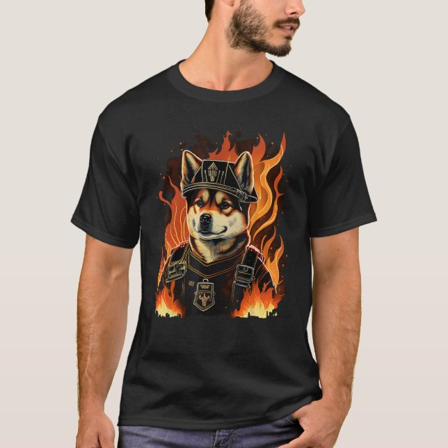 T-shirt Akita Inu Fireman on Firefighter Akita Inu (Devant)
