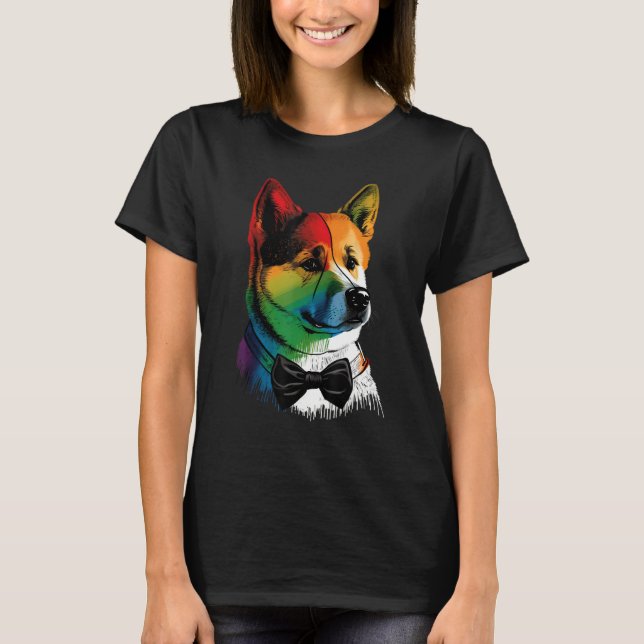 T-shirt Akita Inu Gay Pride Dog LGBT Rainbow Flag on Akita (Devant)
