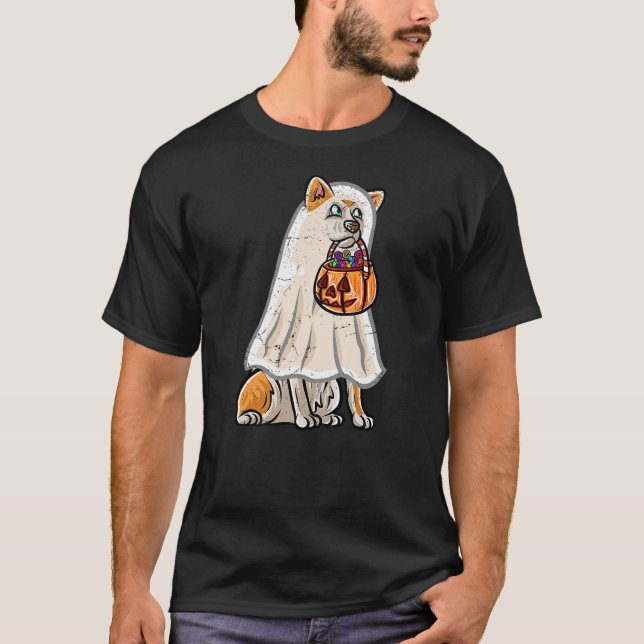 T-shirt Akita Inu Happy Halloween Costume Ghost Trick or T (Devant)