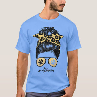 T-shirt Akita Maman Chien Maman Messy Cheveux Bun Empreint