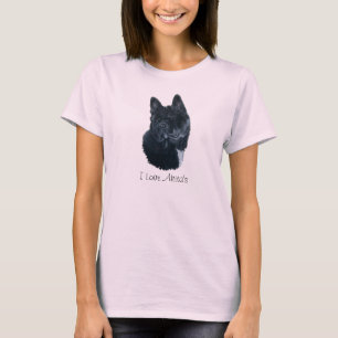 T-shirt akita noir avec l'art blanc de portrait de chien