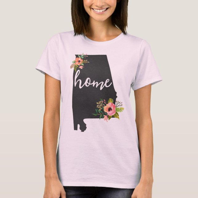 T-shirt Alabama Home Chalkboard Aquarelle Fleurs État (Devant)