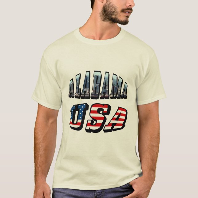 T-shirt Alabama Photo et USA Flag Font (Devant)