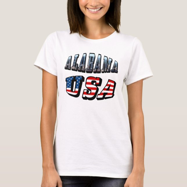 T-shirt Alabama Photo et USA Flag Font (Devant)