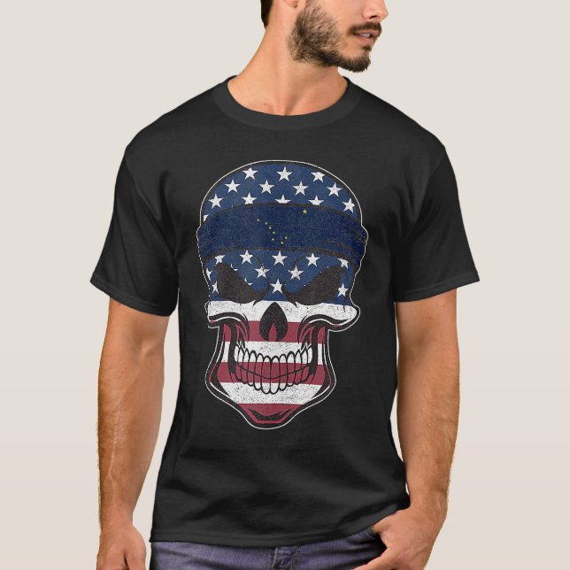 T-shirt Alaska American Flag Skull  State Flag Alaska Root (Devant)