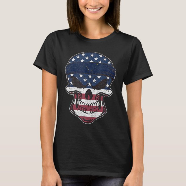 T-shirt Alaska American Flag Skull  State Flag Alaska Root (Devant)