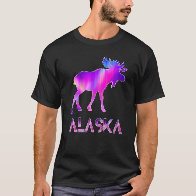 T-shirt Alaska Day Moose Aurora Borealis At Night   (Devant)