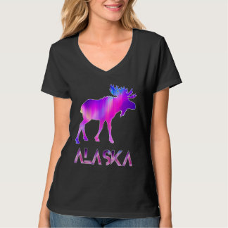 T-shirt Alaska Day Moose Aurora Borealis At Night