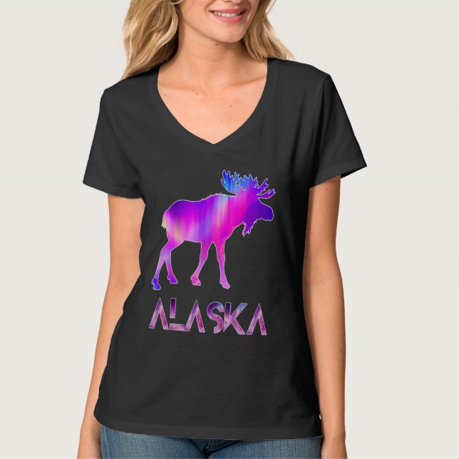 T-shirt Alaska Day Moose Aurora Borealis At Night (Devant)