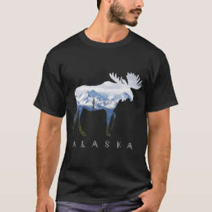 T-shirt Alaska Day Moose Snowy Mountain - Alaskan Tourisme