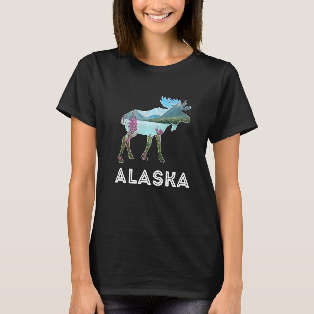 T-shirt Alaska Day Moose Snowy Mountains Alaska Holiday (Devant)