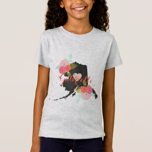 T-Shirt Alaska Monogram State Chalkboard Floral & Heart (Devant)