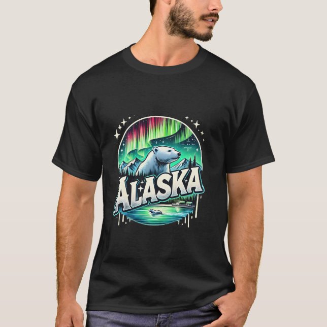 T-shirt Alaska Northern Lights Aurora Visualisation des va (Devant)