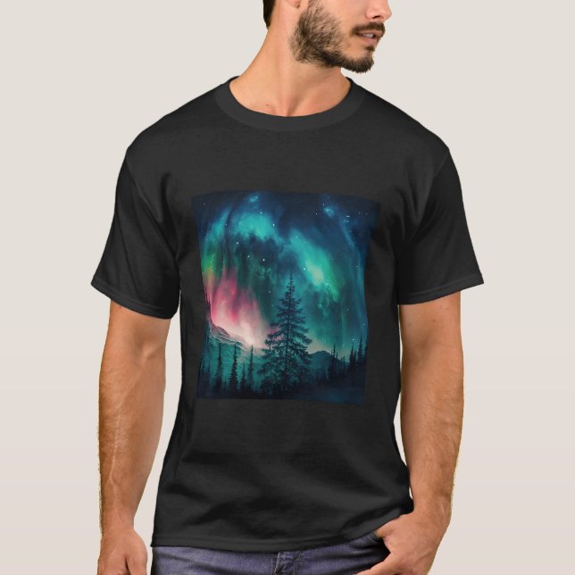 T-shirt Alaska Northern Lights Dans La Forêt (Devant)
