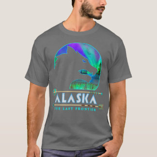 T-shirt Alaska State Alaskan Wolf with Aurora Borealis Sno