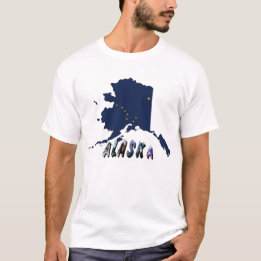 T-shirt Alaska State Flag Blue Map & Yellow Stars Travel