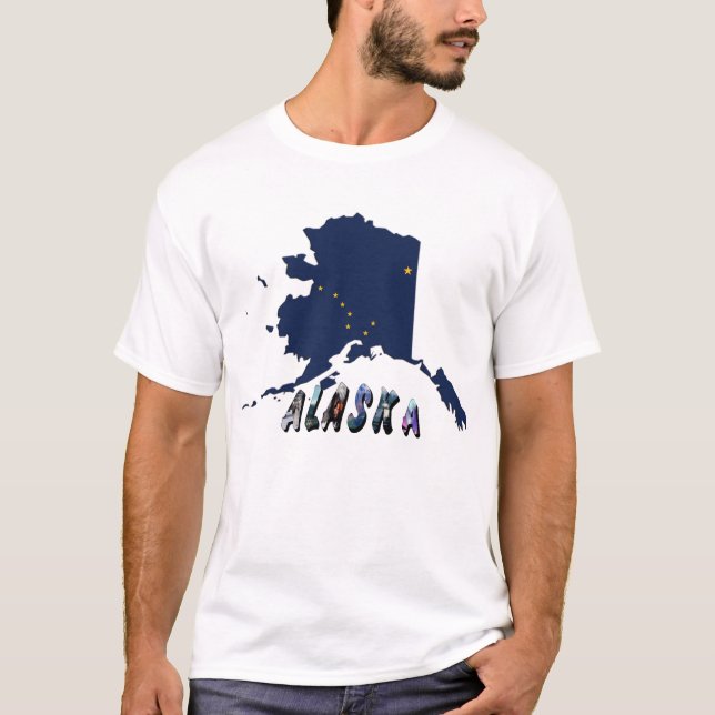T-shirt Alaska State Flag Blue Map & Yellow Stars Travel (Devant)