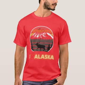 T-shirt Alaska Usa I Love Alaska Mountains Neon Retro Suns