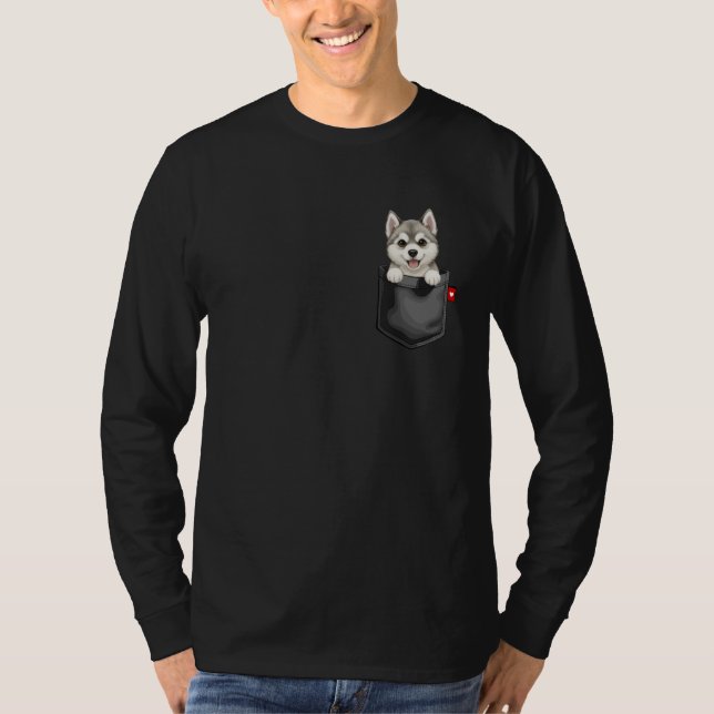T-shirt Alaskan Malamute Dog in Pocket Peeking Cute Puppy  (Devant)