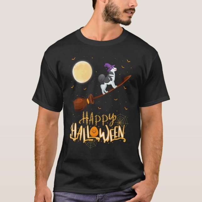 T-shirt Alaskan Malamute Dog Ride Witch Shotgun Hallowee (Devant)