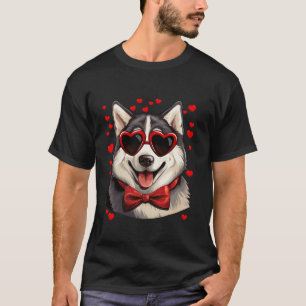 T-shirt Alaskan Malamute Heart Lunettes de soleil Bow Crav