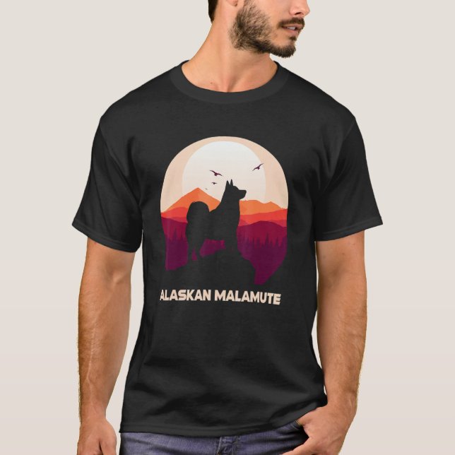 T-shirt Alaskan Malamute Moon and Halloween 1 (Devant)