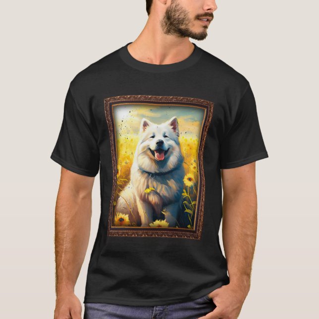 T-shirt Alaskan Malamute Painting Sunflower Flower Mom Wom (Devant)