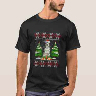 T-shirt Alaskien Malamute Chien de Noël Lumières Arbre de