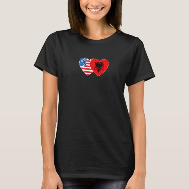 T-shirt Albania &USA Flag Twin Heart for Albanian American (Devant)