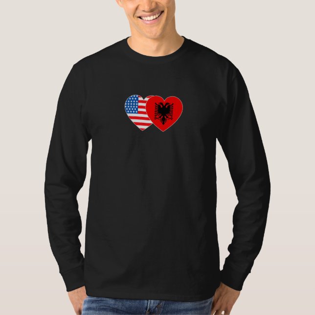 T-shirt Albania &USA Flag Twin Heart for Albanian American (Devant)
