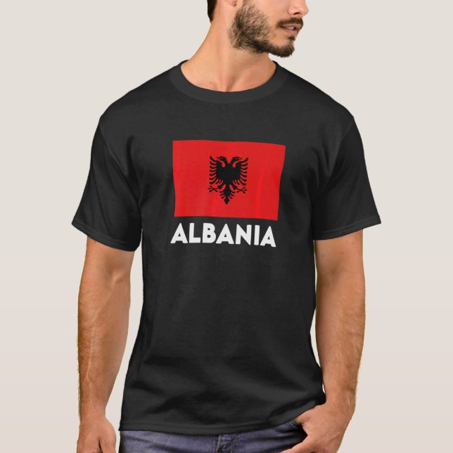 T-shirt Albanie Drapeau rouge Noir (Devant)