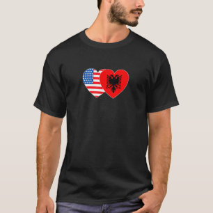 T-shirt Albanie et États-Unis Drapeau double coeur pour Al