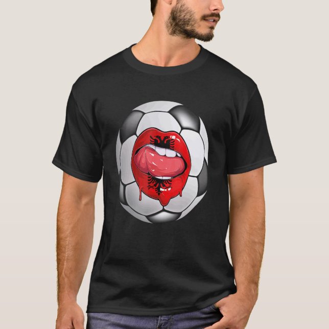 T-shirt Albanie Fer de football - Bouche du drapeau albana (Devant)