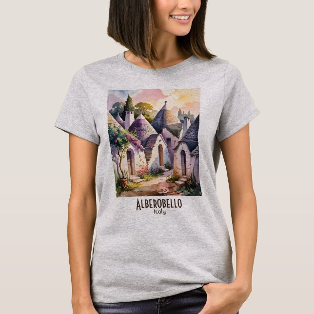 T-shirt Alberobello Italy Trulli Watercolor Custom Text (Devant)