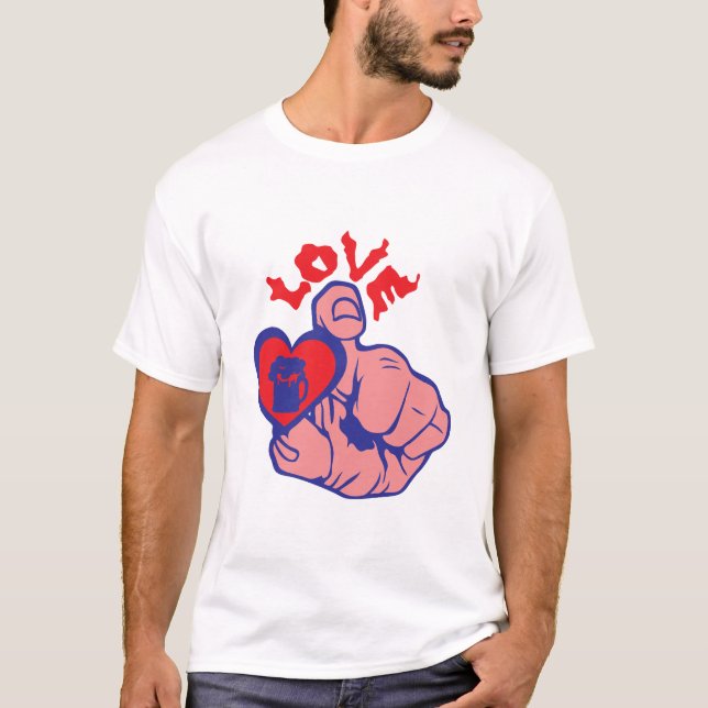 T-shirt alcool main coeur hand biere tient doigt finger lo (Devant)