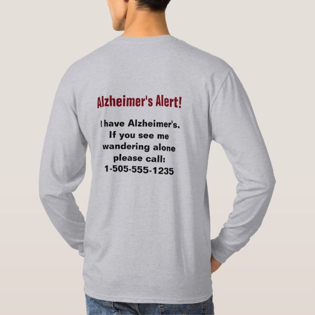 T-shirt Alerte d'Alzheimer avec numéro de téléphone person (Dos)