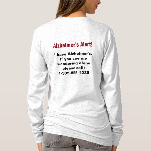 T-shirt Alerte d'Alzheimer avec numéro de téléphone person (Dos)