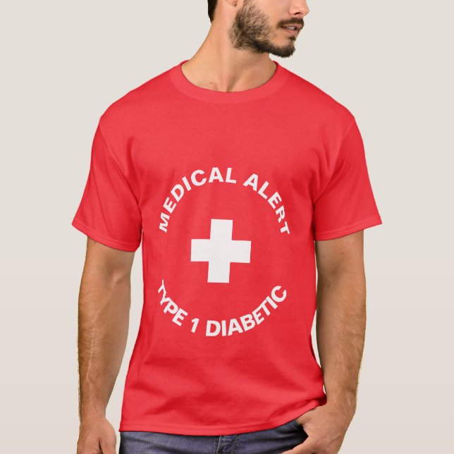 T-shirt Alerte Médicale personnalisée rouge diabétique (Devant)
