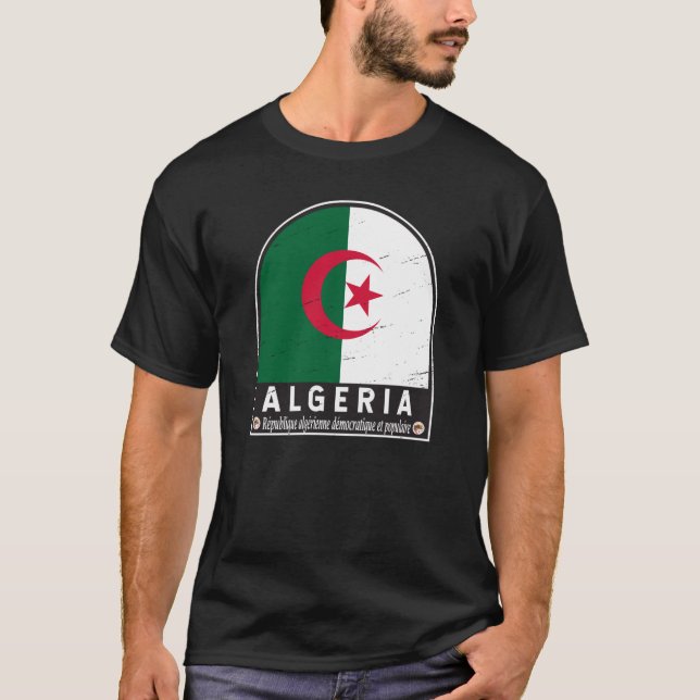 T-shirt Algérie - Emblème du drapeau Vintage (Devant)