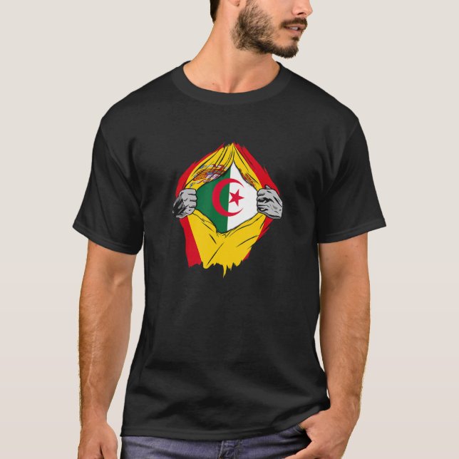 T-shirt Algérie Et Espagne Super Drapeau Descendants D'Alg (Devant)